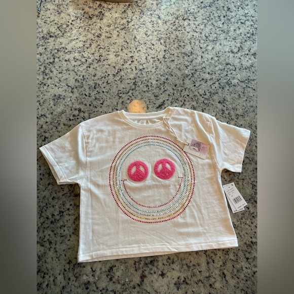 NWT Jessica Simpson Cream Tee with Colorful Smiley Design girls size 12 - Picture 2 of 5